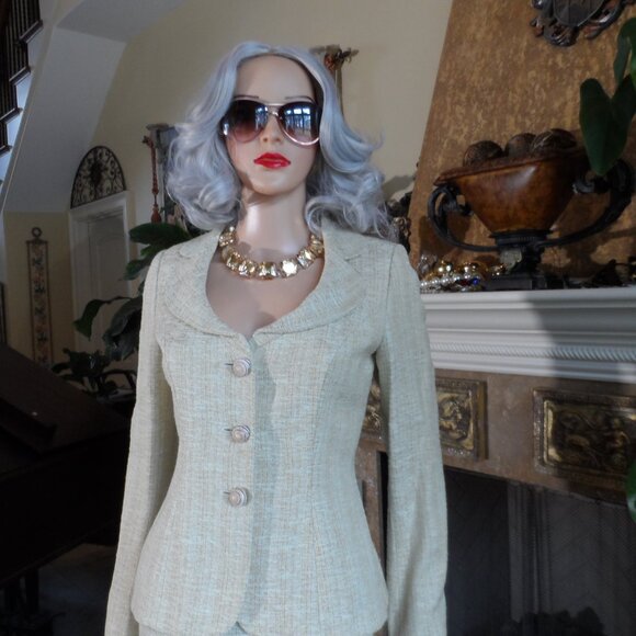 Moschino CheapandChic Yellow/Beige Tweed Skirt Suit Size US 8 - Picture 4 of 16